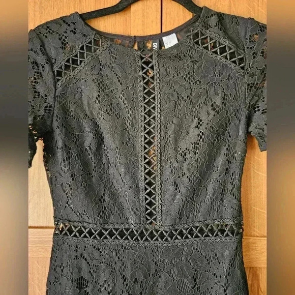 H&M Black Lace Cocktail Tier Ruffle Dress Sz 2 Small - Picture 4 of 6
